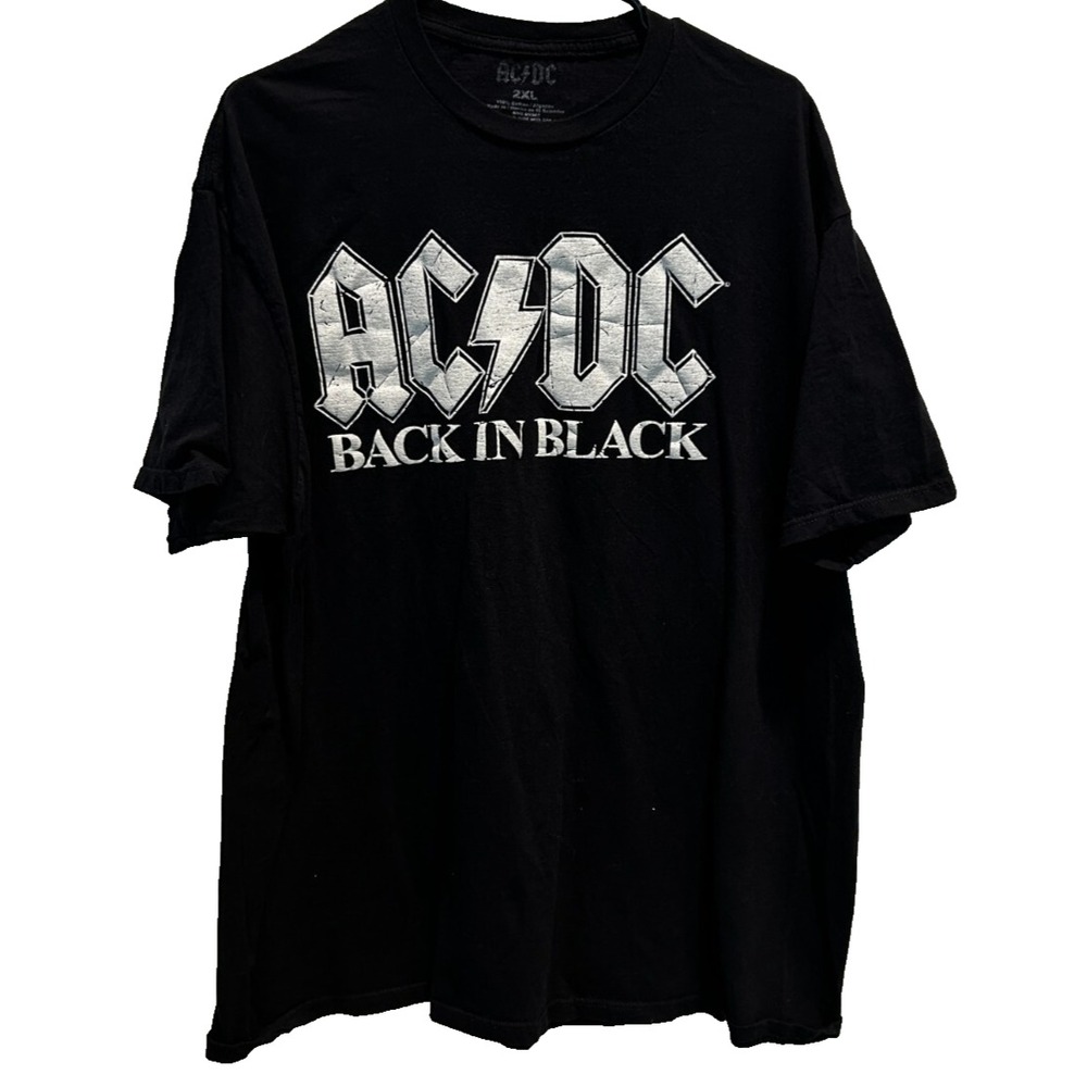 AC DC Back in Black T-Shirt 2XL Black‎ with White Graphics Cotton Tee
